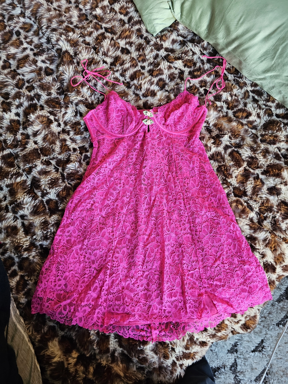 For Love And Lemons Hot Pink Lace Chemise Slip